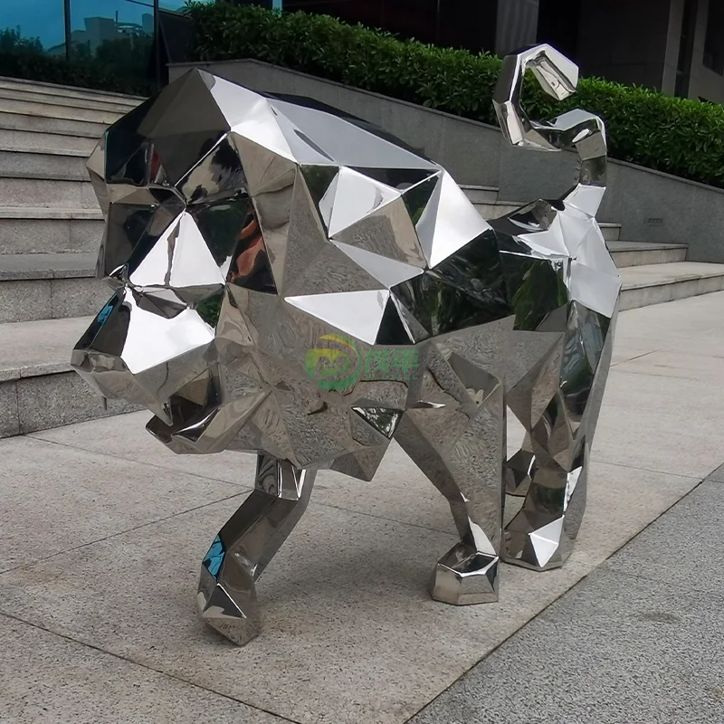 OEM ODM Outdoor Garden Small Geometry Lion Stainless Steel Sculpture Lion Statue