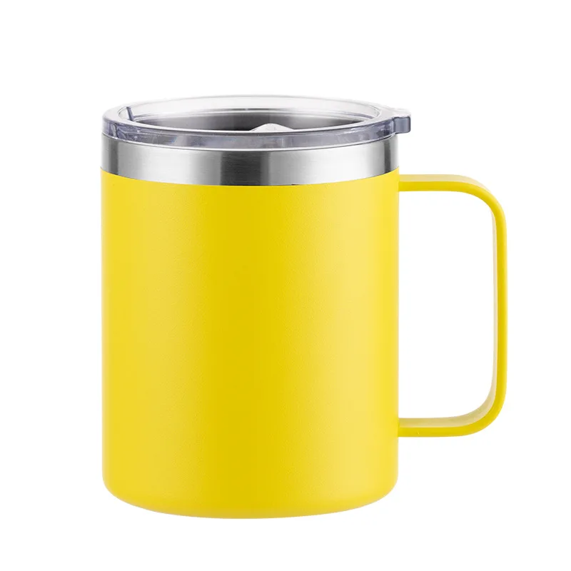 Custom 12Oz Printed Eco Friendly Metal Coffee Cups Insulated Stainless Large Mug With Handle and No Straw