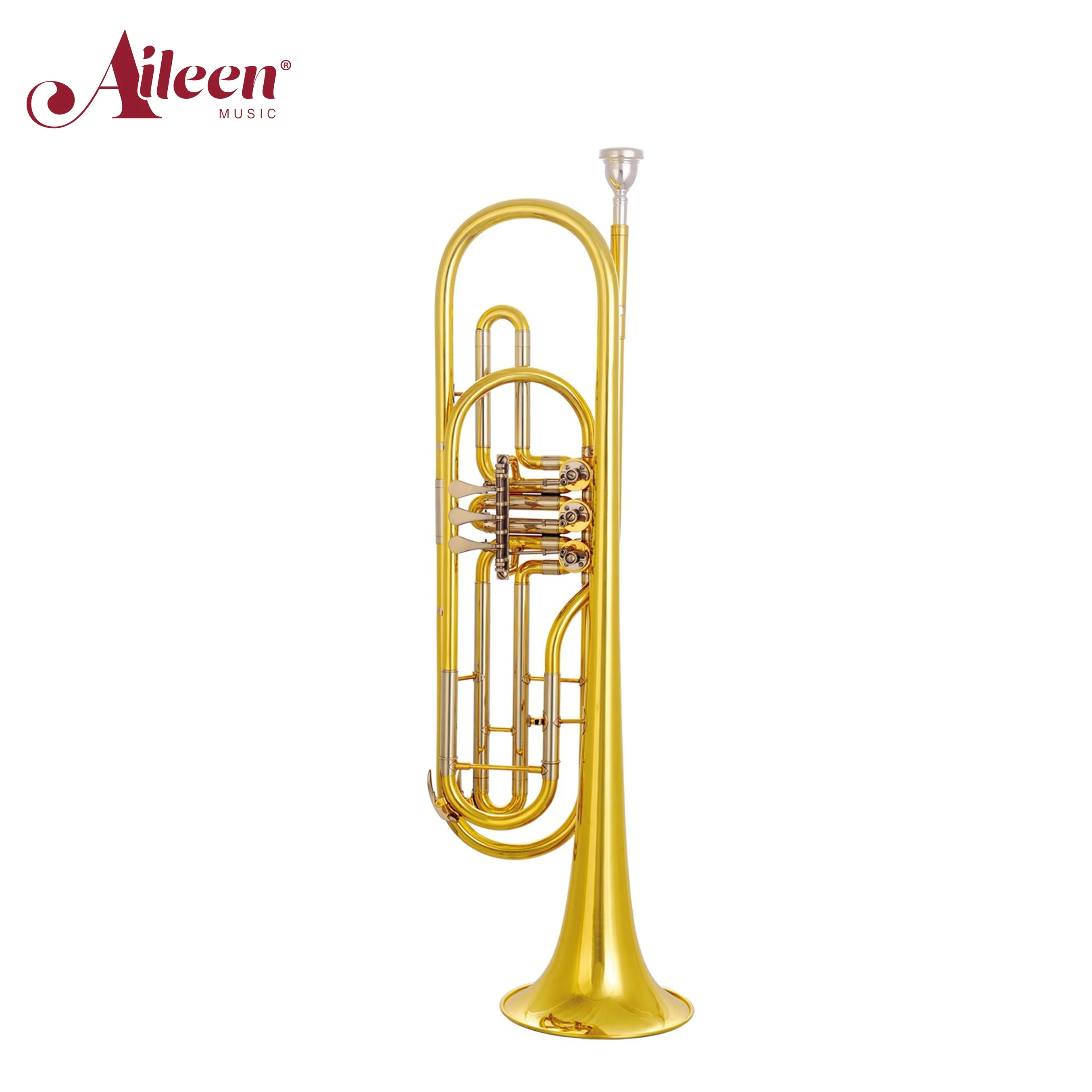 AileenMusic Professional bB Key Yellow Brass Body Rotary Bass Trumpet (BTP-MR4400G-SYY)