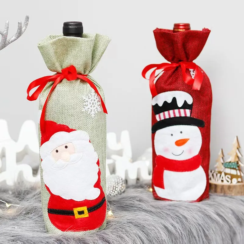 Hot Selling Fabric Cute Christmas Party Wine Bottle Decor Dining Table Festival Wine Decorative Bag