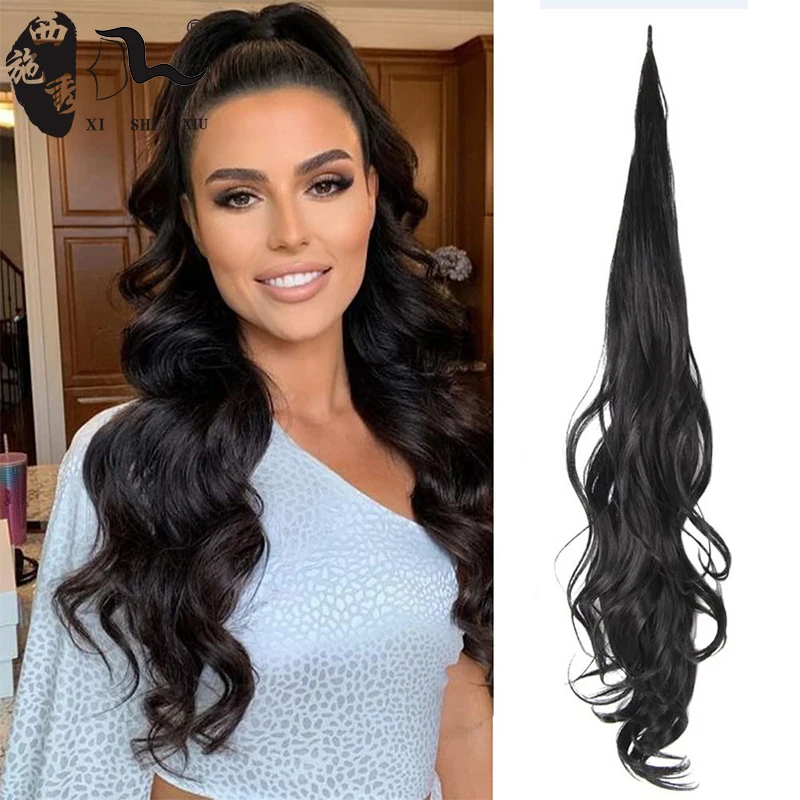 XISHIXIUHAIR 32 дюйма 105 г длинные волнистые синтетические гибкие волосы конский хвост шиньоны I накладные волосы конский хвост