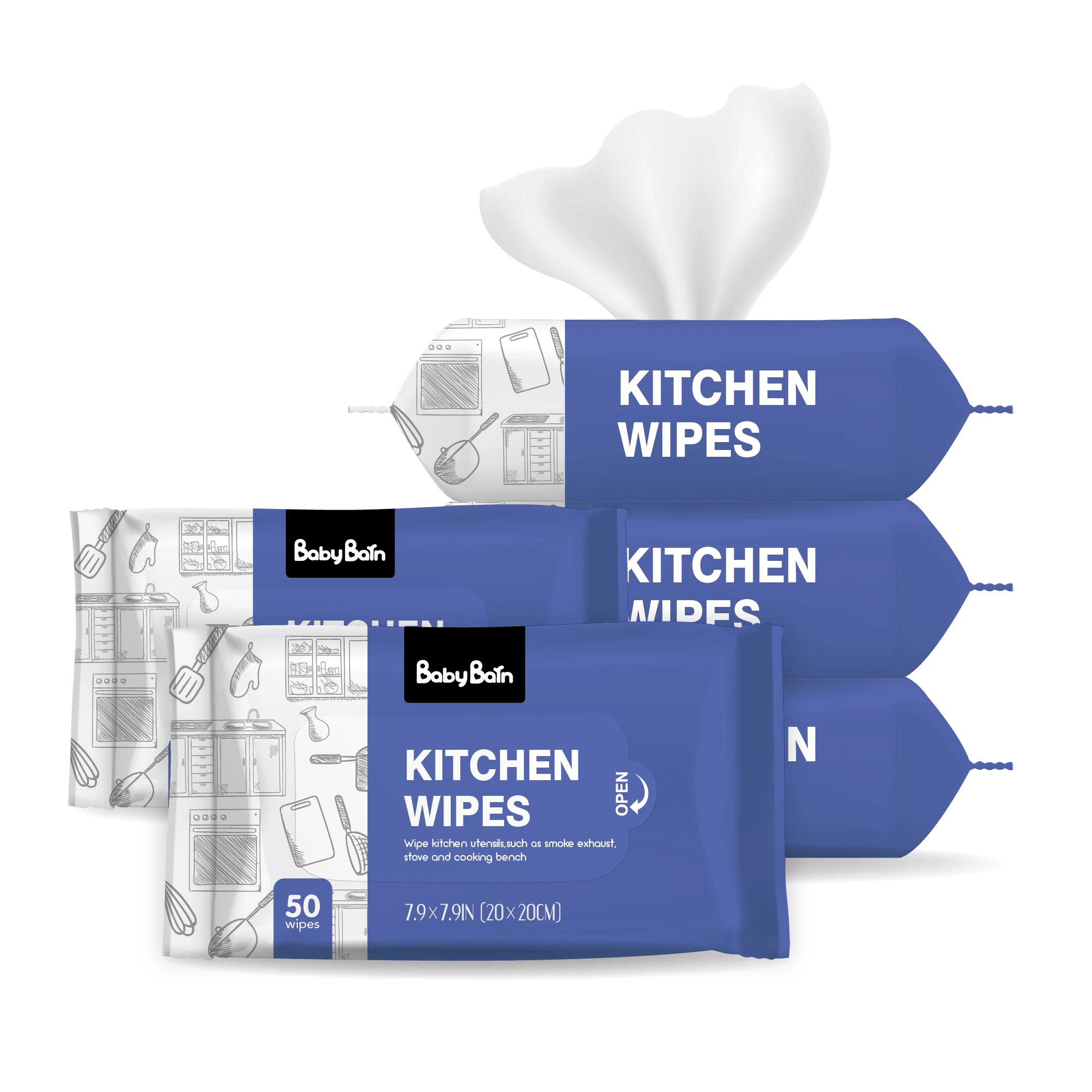 Custom disposable 80 pcs nonwoven kitchen cleaning wet wipes for household ues