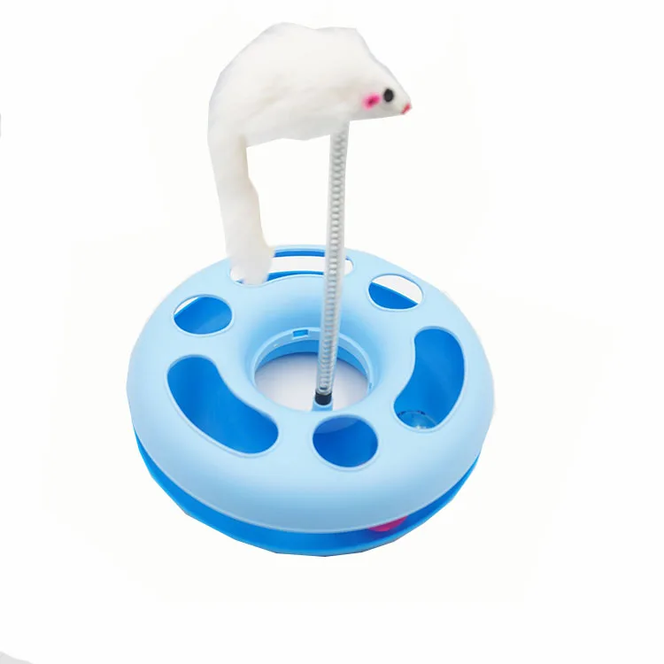 Интерактивная пластиковая Поворотная чесалка для кошек с меховой мышью, игрушка для кошек