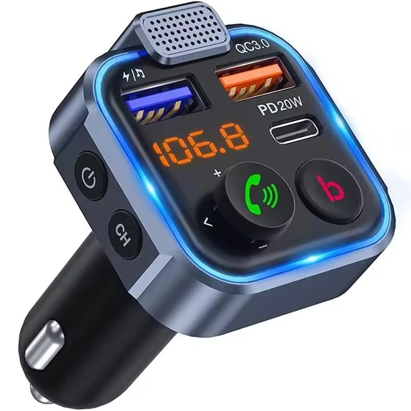 OEM ODM Car BT5.0 Fm Transmitter Qc3.0 Fast Charging Google Assistant Car Mp3 Player Fm Transmitter Radio For Car