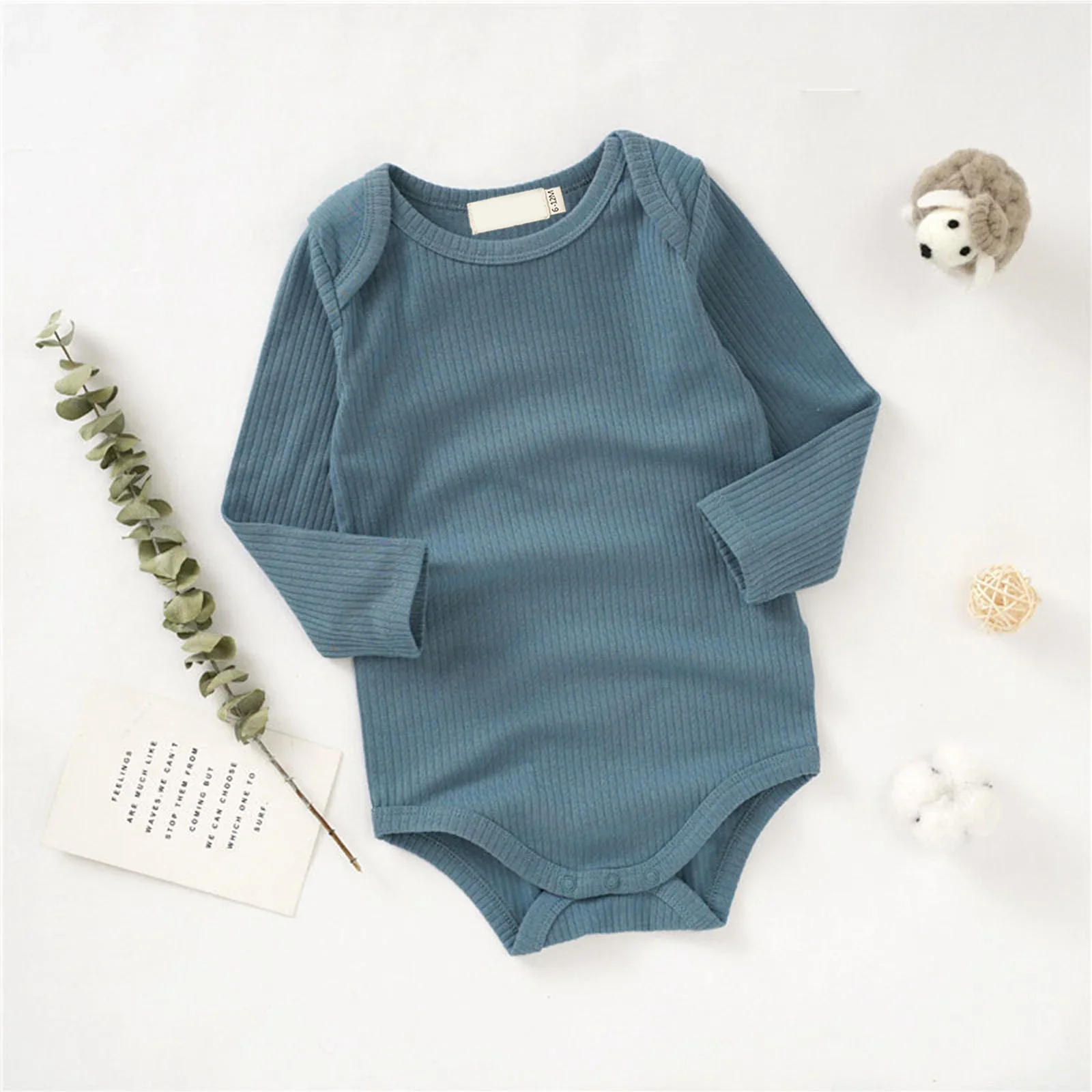 Wholesale Ribbed Cotton Spandex Long Sleeves Infant Romper Baby Boys Girls Clothing Baby Summer Bodysuit