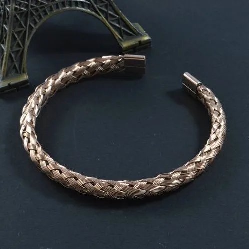 High Quality Stainless Steel Jewelry Four Colors Handmade Braided Eco C Open Cuff Bracelet Bangle for Women