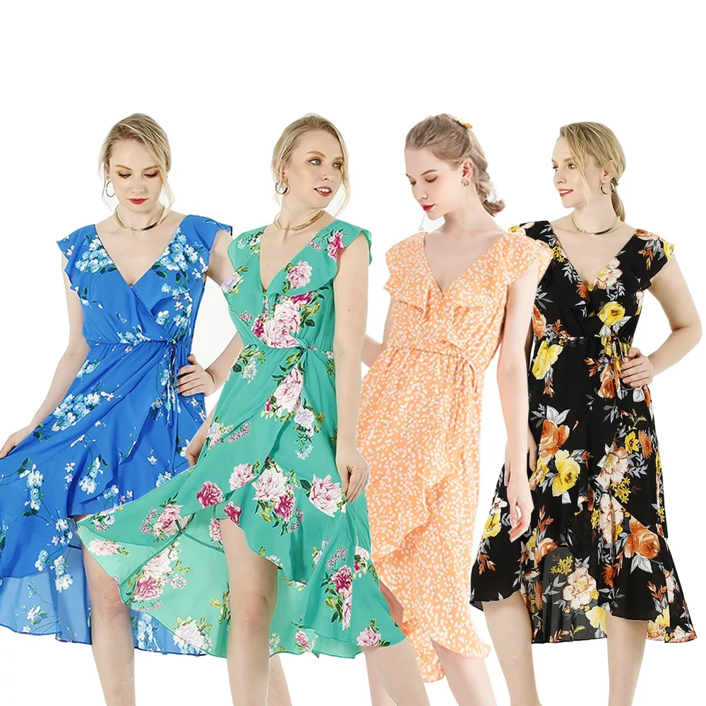 Женское шифоновое платье без рукавов, повседневное Элегантное Длинное платье с оборками и цветочным принтом на лето