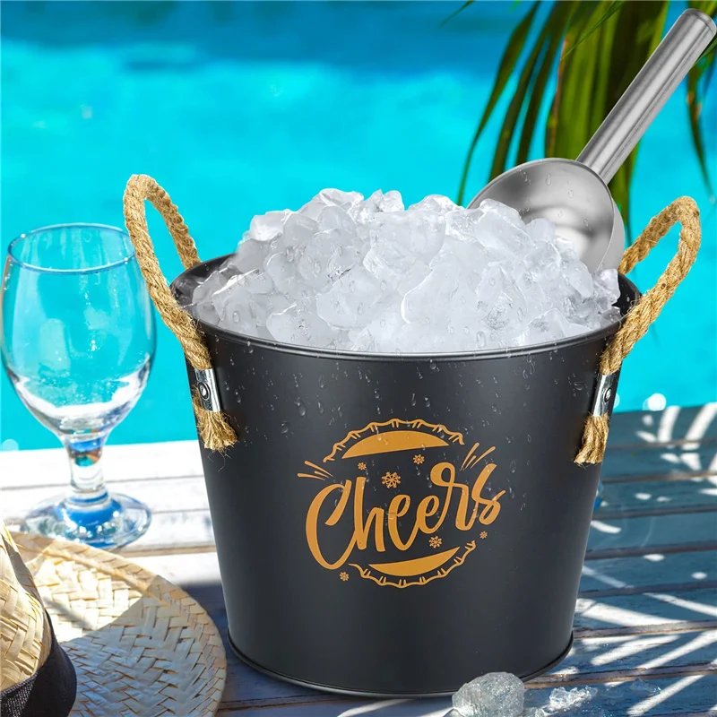 Pattern custom premium galvanized 5L zinc plated metal iron ice buckets with rope handles Shovel