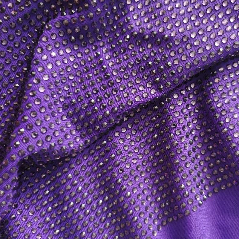 Custom Luxury SS10 Rhinestones Spandex Fabric Glitter Crystals Textile With Resiliency