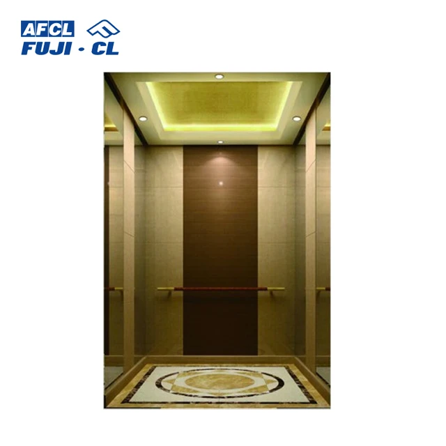 Titanium Stainless Steel Frame Wood Gilding Luxury Elevator, Customize New Car Decoration With Ceiling Lighting Car Walls Floor