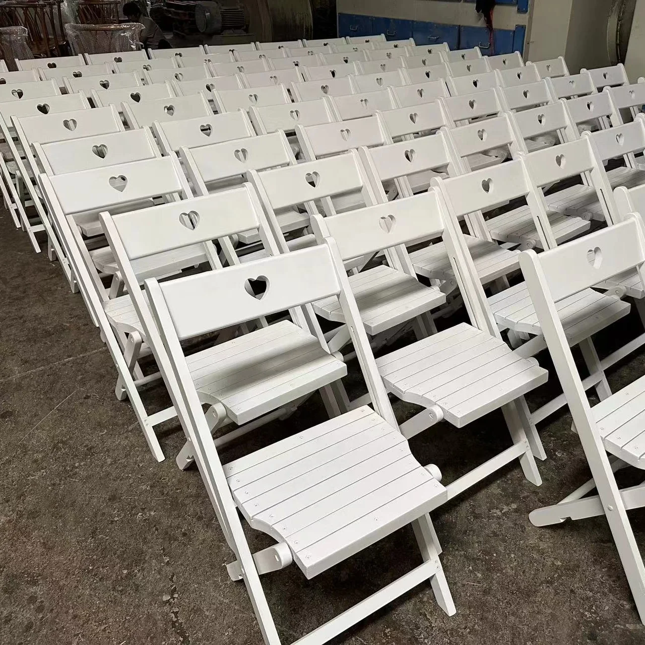 Slatted Seat White Color Wedding Rental Dining Wooden Folding Chair
