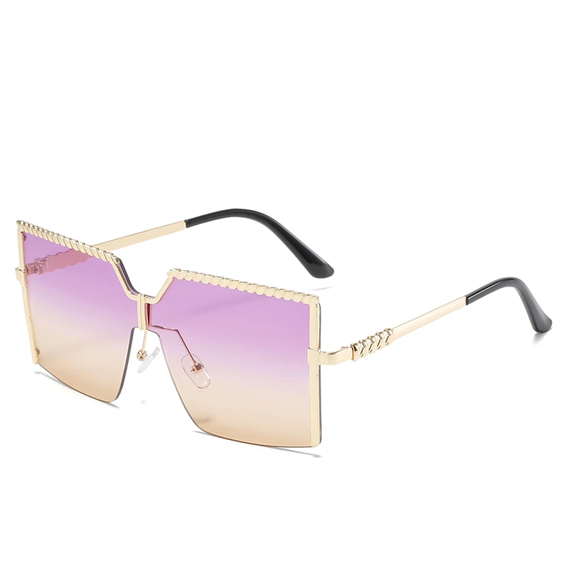 Fashion rimless one-piece sunglasses female cross-border colorful ocean piece gradient color sunglasses trend beach glasses