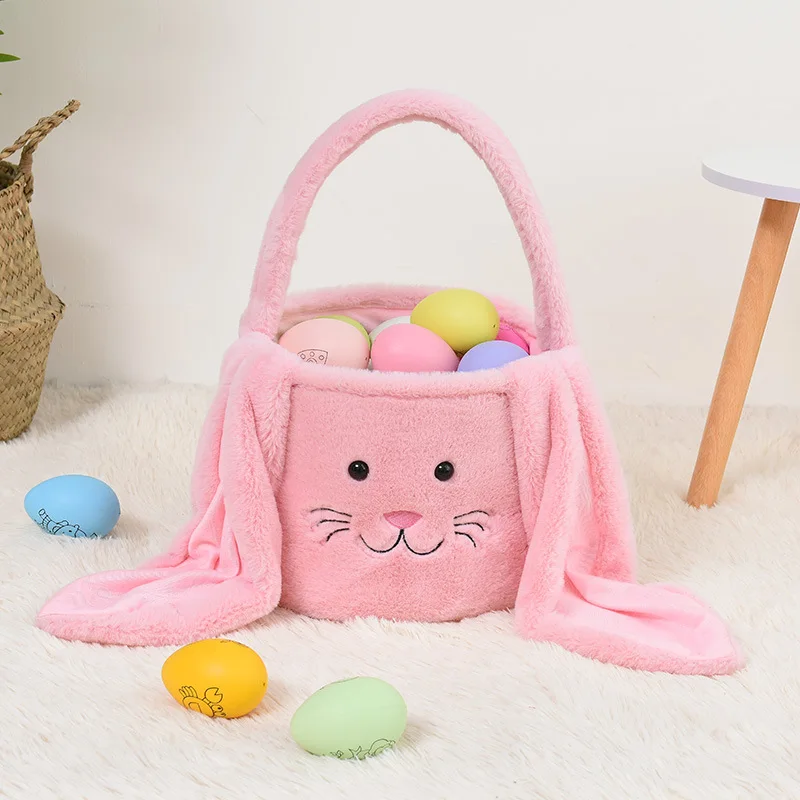 Wholesale Easter Day Easter Bucket Soft Long Rabbit Ears Bunny Eggs Cute Candy Gifts Storage Tote Bags Plush Easter Basket
