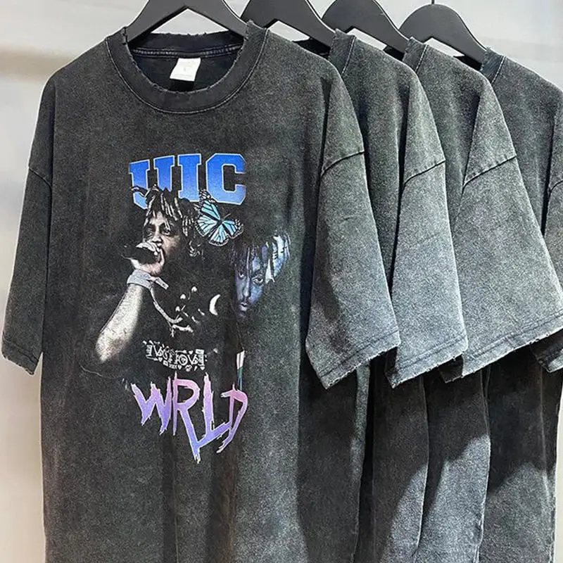 High Quality Custom Printed Short Sleeve Logo Oversized Thick 100% Cotton T-shirt 140-280Gsm Acid Washed Street Clothes Vintage