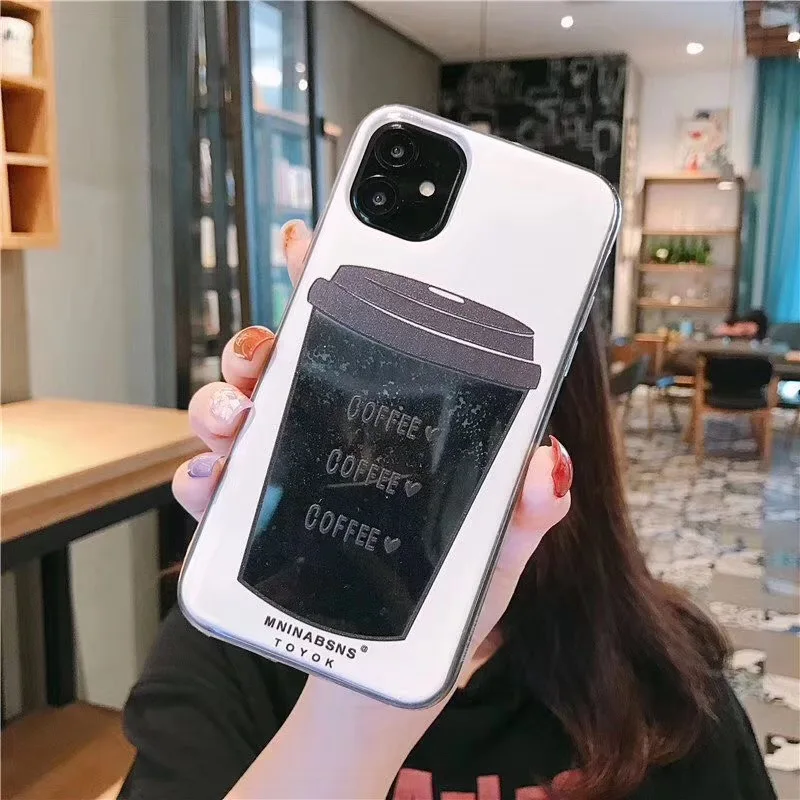Dynamic Liquid Sand Coffee Cell Phone Covers  Case For iPhone 6 6s 7 8 Plus Glitter Cases For iPhone X XS XR 11 Pro MAX
