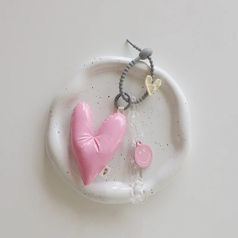 PU heart-shaped keychain 2d rubber keychain Japanese and Korean style cute heart-shaped pendant diy keychain