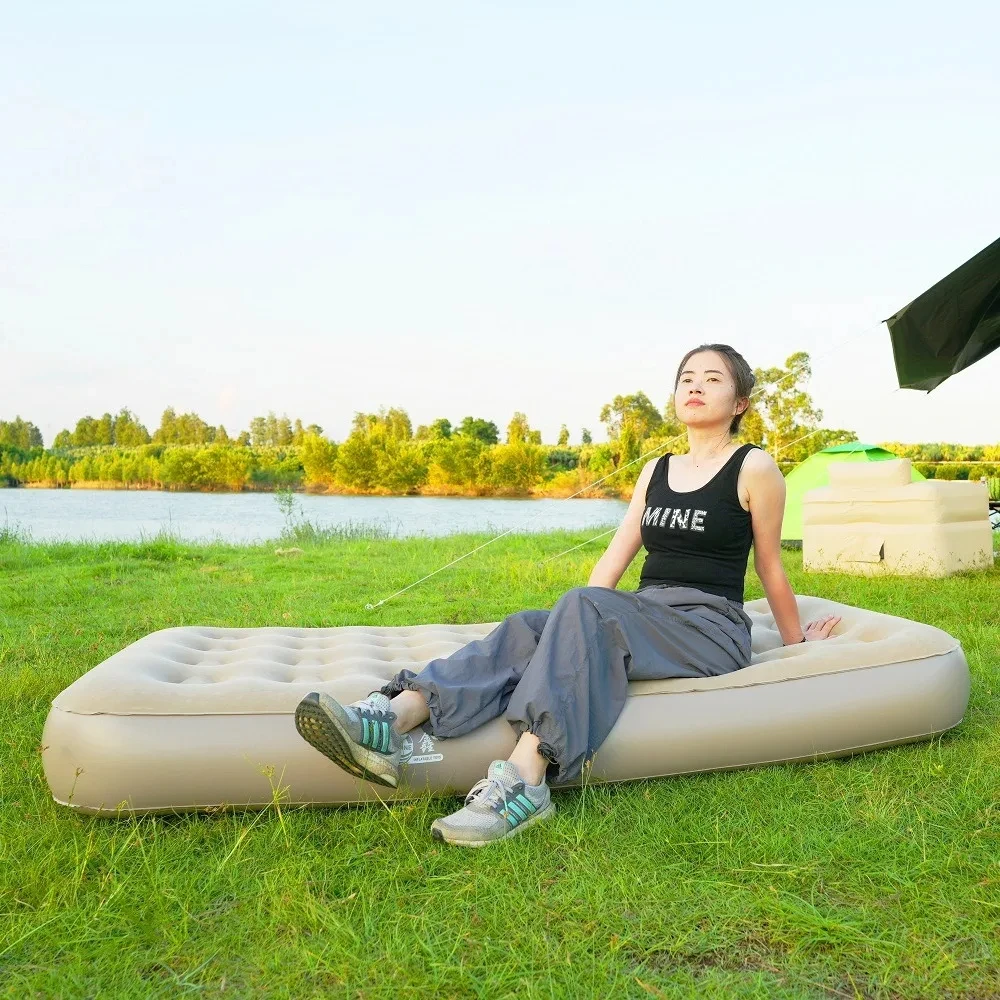 One Button Pneumatic Outdoor Portable High Bed Air Mattress, Automatic Built-in Pump, Comfortable and Durable Camping Air Bed