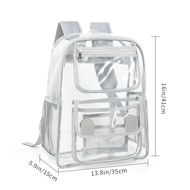 Transparent School Backpack, With Water-Resistant PVC Plastic Material and Ruggedly Ruinforced Shoulder Straps