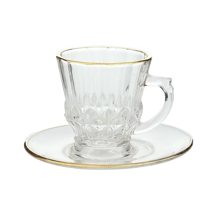 Wholesale glass tea Cup And Suacer Coffee MUG And Saucers Set glass Cup