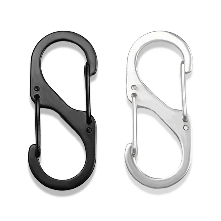 Wholesale Custom Logo Metal 8-character Double Opening Small Carabiner S-shaped Spring Buckle Clothing Rope Double Hook Buckle