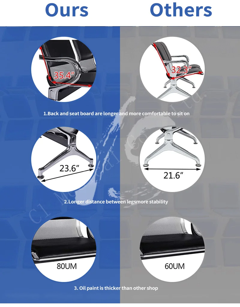 Bus Station Office Waiting Room Stainless Steel Chairs Hospital Waiting Chair