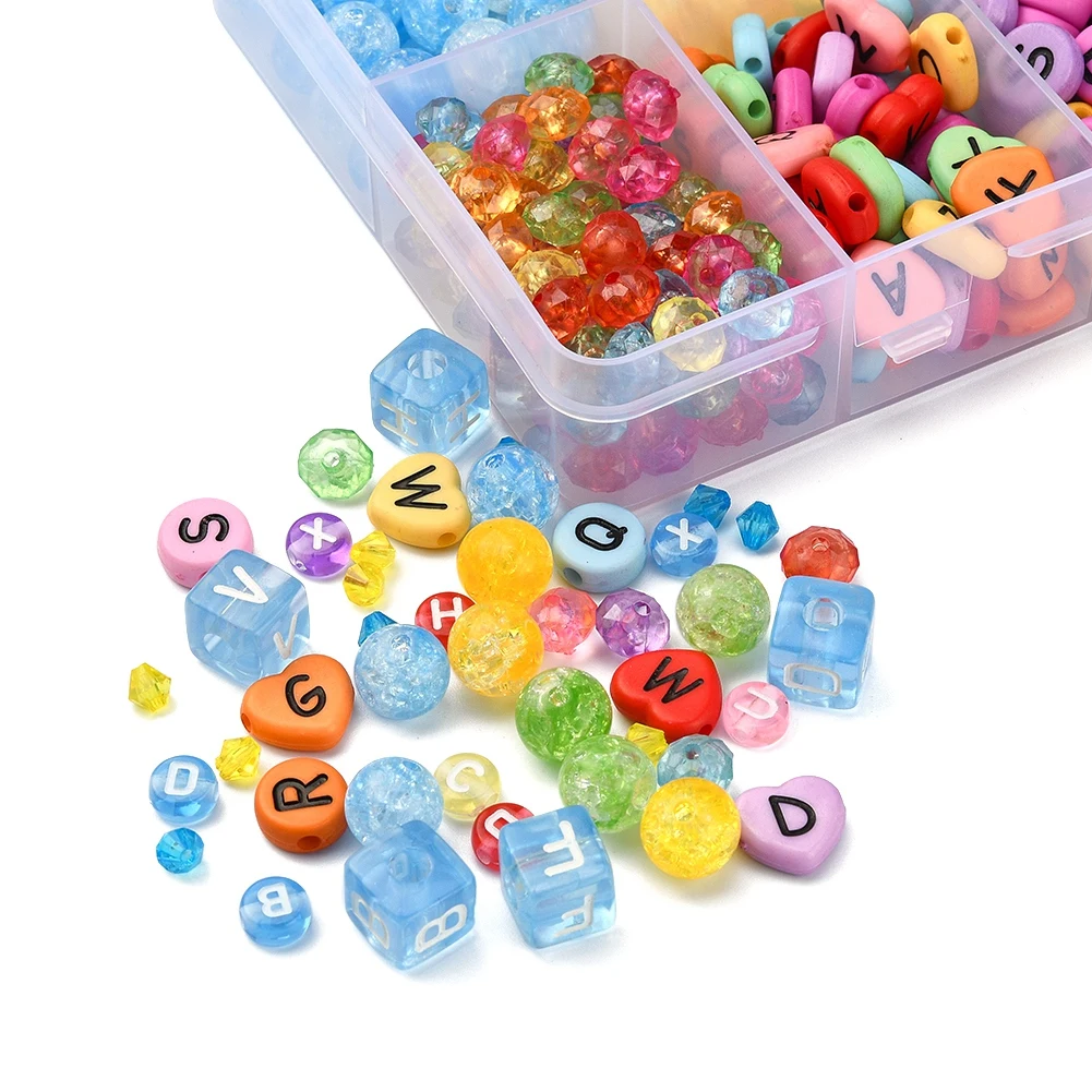 Pandahall Horizontal Hole Mixed Letters Elastic Crystal Thread Transparent & Opaque Acrylic Beads