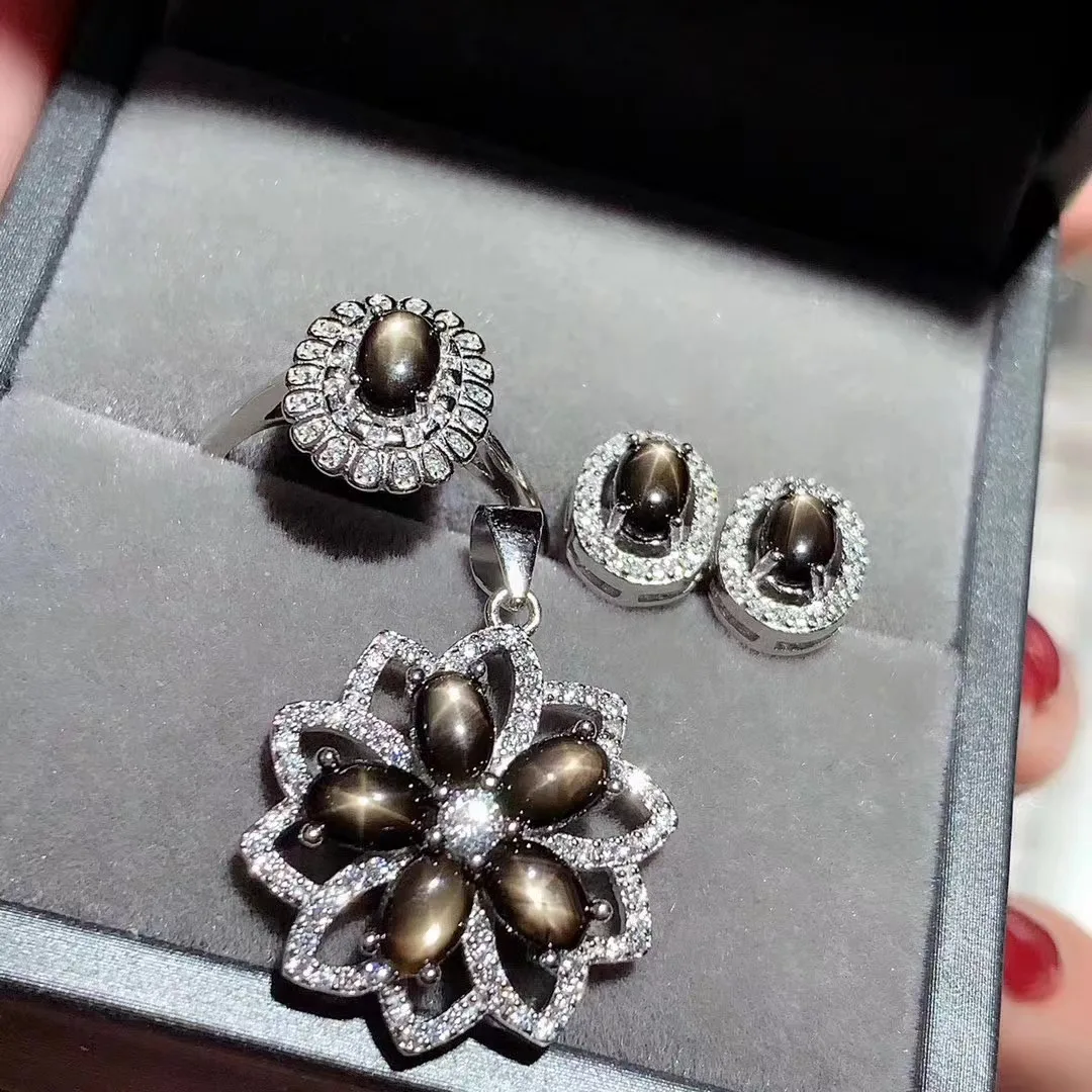 High Quality Fashion 925 Sterling Silver Dubai Earrings Natural Sapphire Jewellery Jewelry Sets For Women