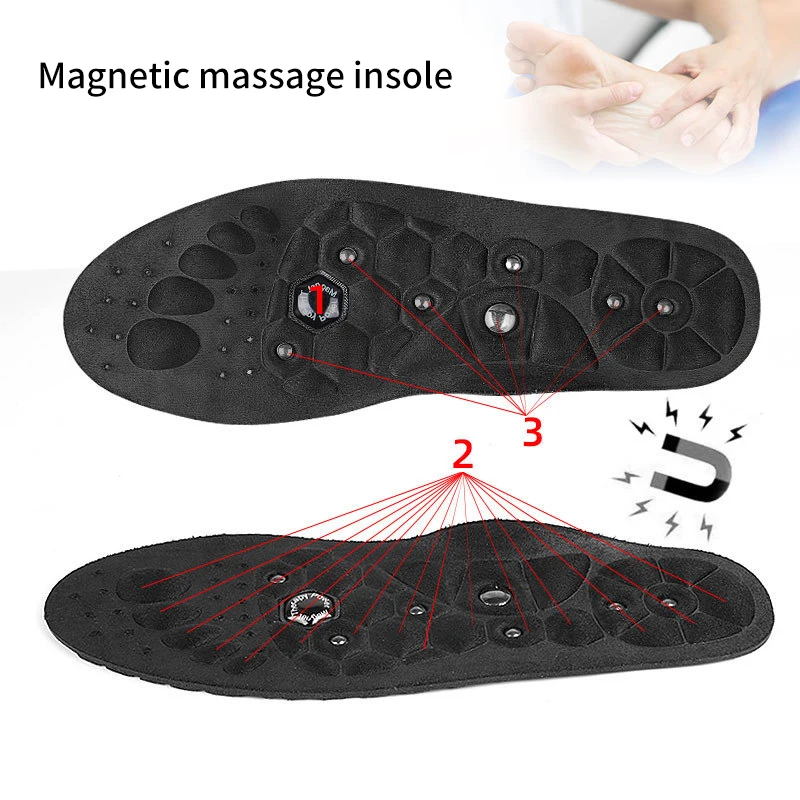 BDE Health Care Insole with Magnet Sole Acupoint Gel PU Massage Foot Arch Sweat Absorption Breathable Support Magnetic Therapy
