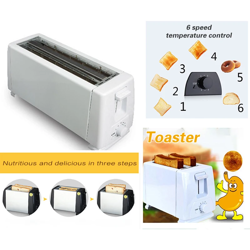 Электрический тостер с двойной панелью для завтрака, хлеба-сэндвич, 4 ломтика, тостер для хлеба для домашнего использования