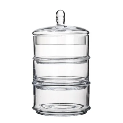 New Design Food Grade 3-layer Kitchen candy Food Stackable Borosilica Glass storage Jar