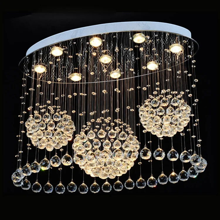 Oval shaped wedding luxury k9 crystal ball chandelier staircase long customized
