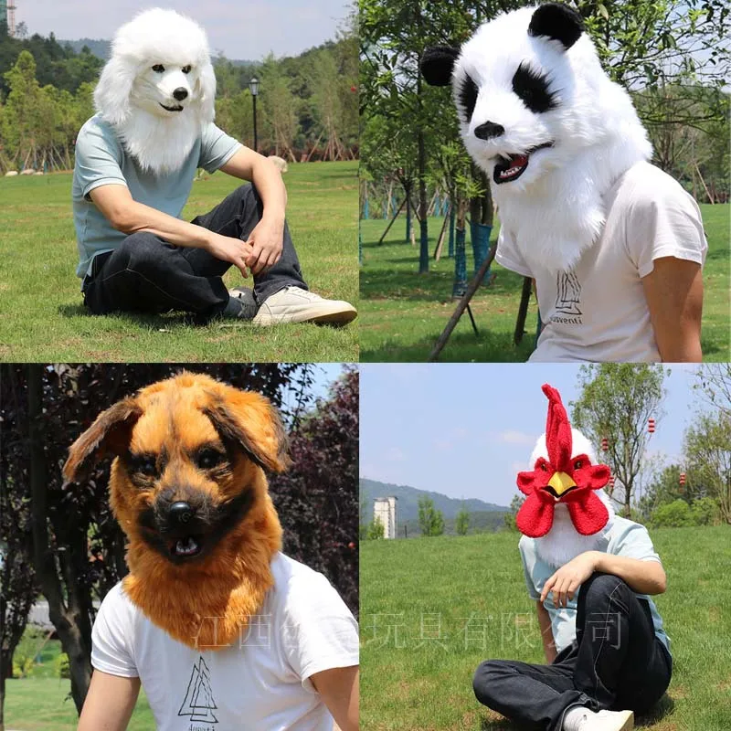 Halloween stuffed panda head mask cosplay Goofy costumes glowing animal mask costume ball props DIY