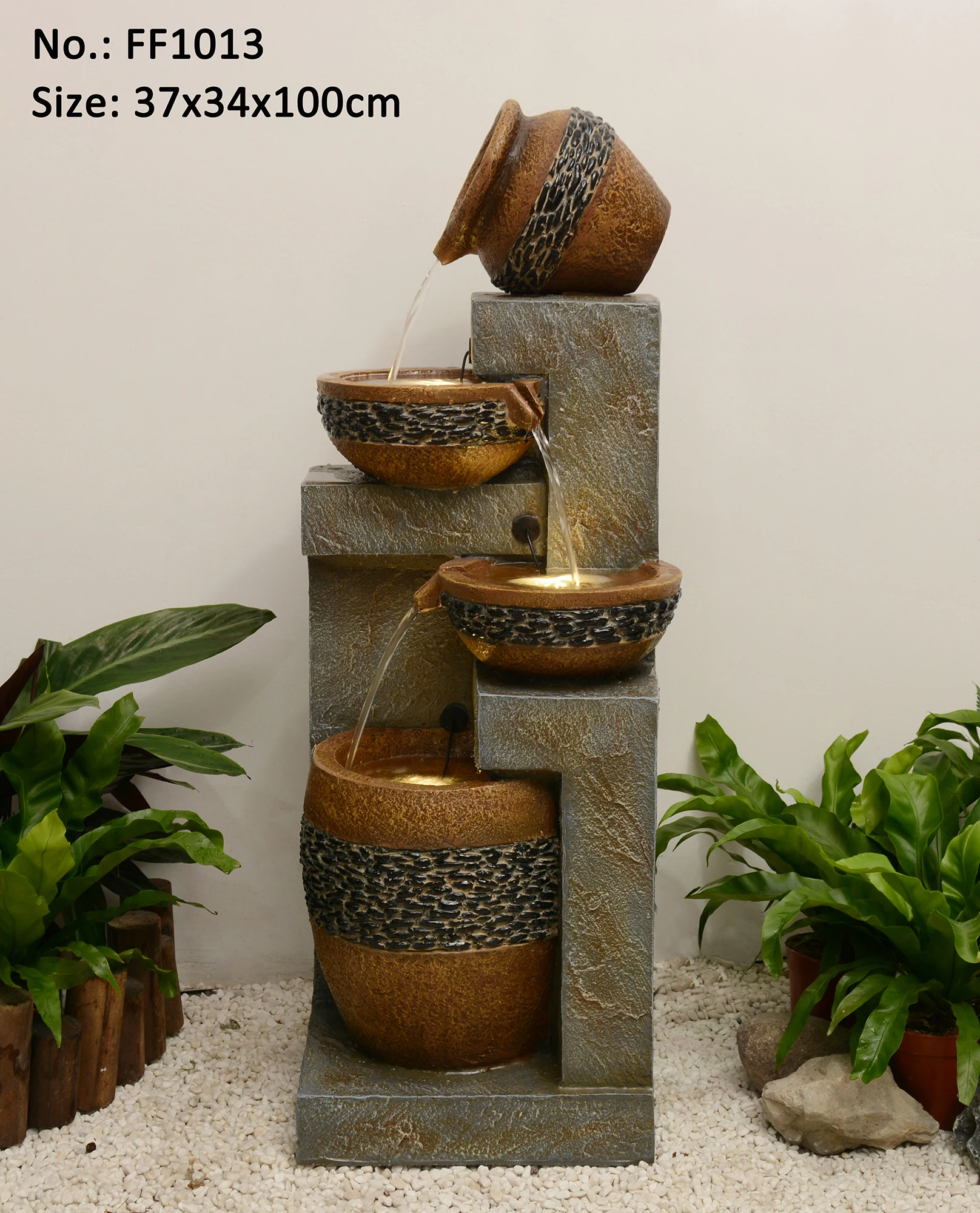 Wholesale Decorative Indoor 3 Tier Pot Shape Waterfall Fountains Garden Water Fountain Indoor for Sale