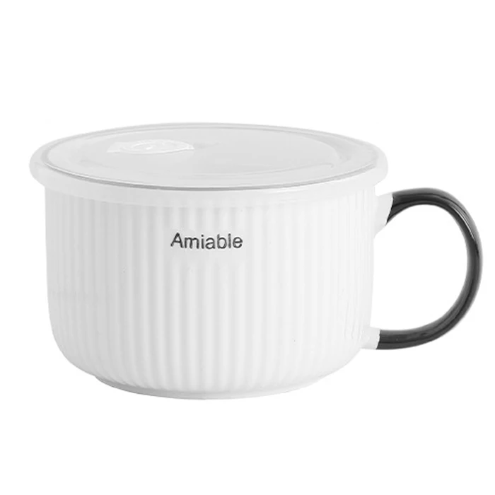 Factory direct wholesale customization nordic  ceramic travel mug ceramic soup mug with lid and handle