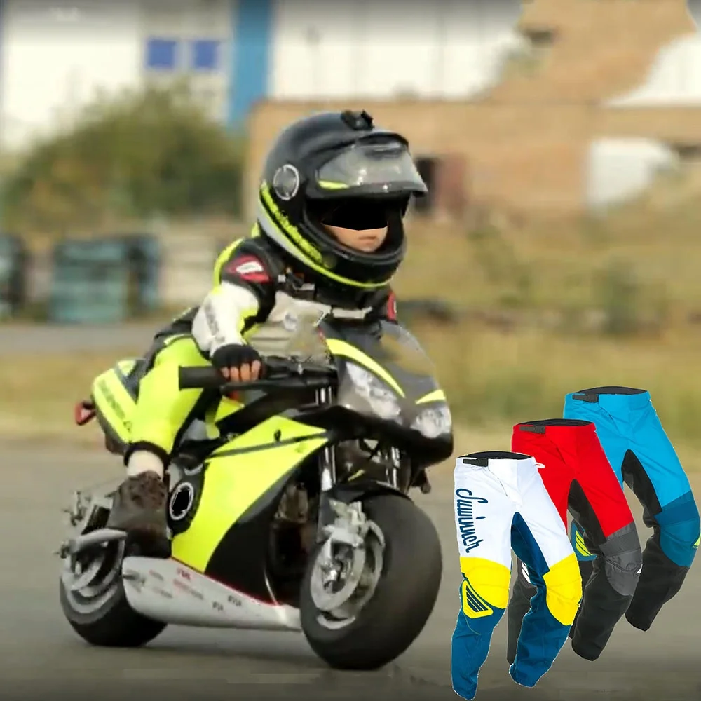 
New Design Custom Kids Motocross Pants Children Motorcycle Auto Racing Wear Sublimation Windproof Motocross Pants 