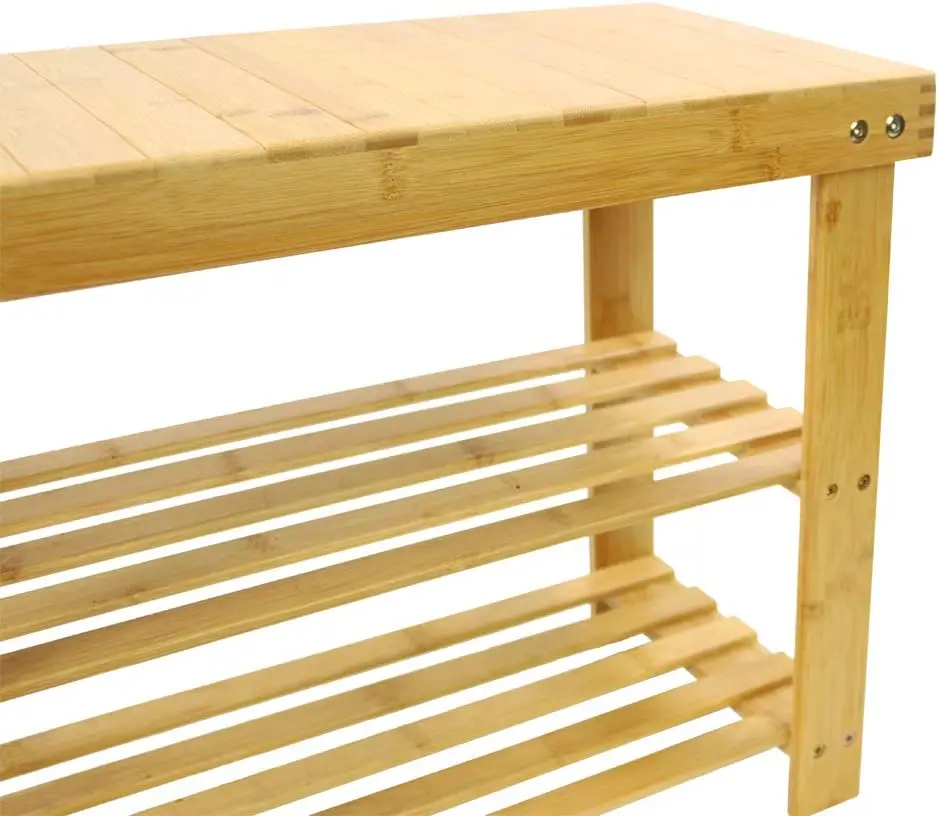 Best selling Three-floor bamboo shoe rack bench entrance channel shoe storage rack for living room  hallway and corridor