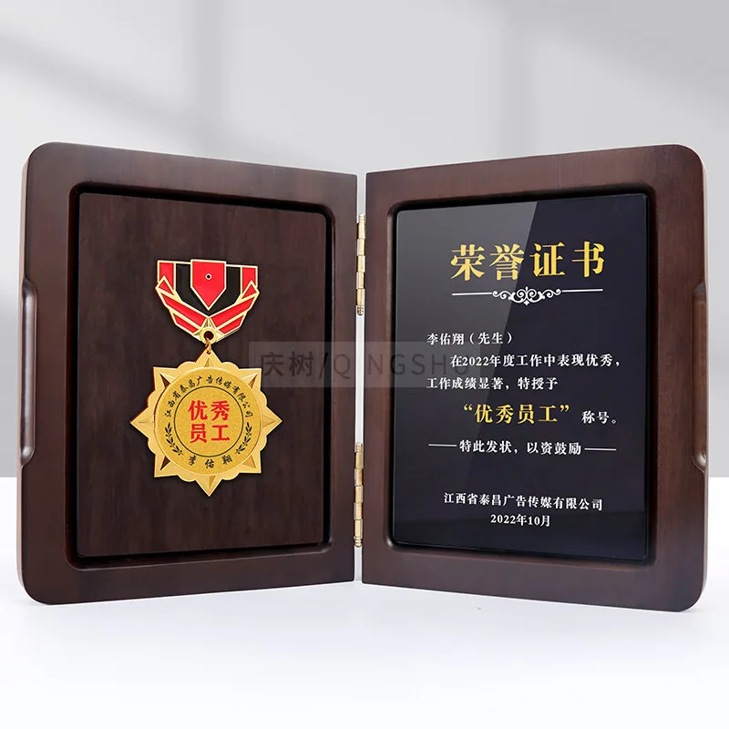 Rectangle Shape Solid Wood Medal Business Crystal Glass Awards Trophy Custom Wood Plaque Award With Custom Design