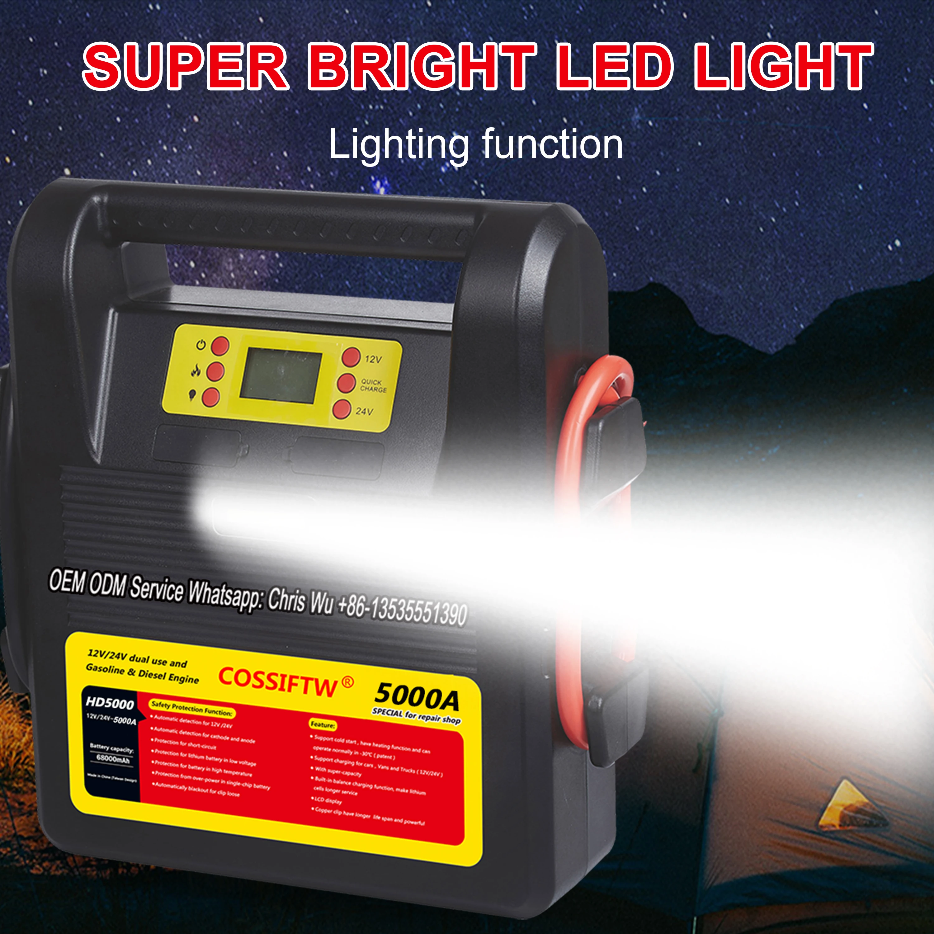 12v 24v Battery Booster Pack LiFePO4 battery 68000mAh car Jump Starter 5000A