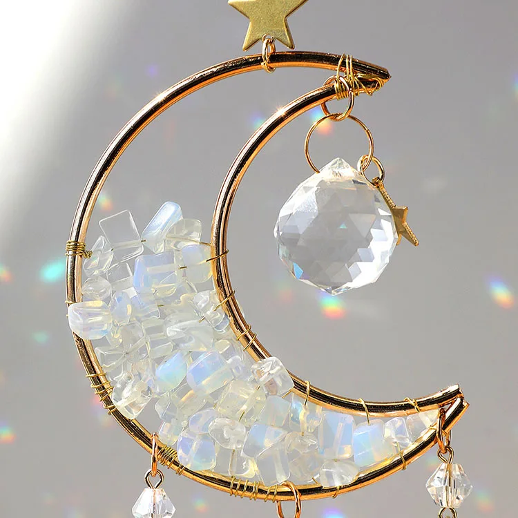 New Natural Gravel Metal Moon Hourglass Hanging Decoration Amethyst Green Crystal Star Moon Sun Catcher Pendant