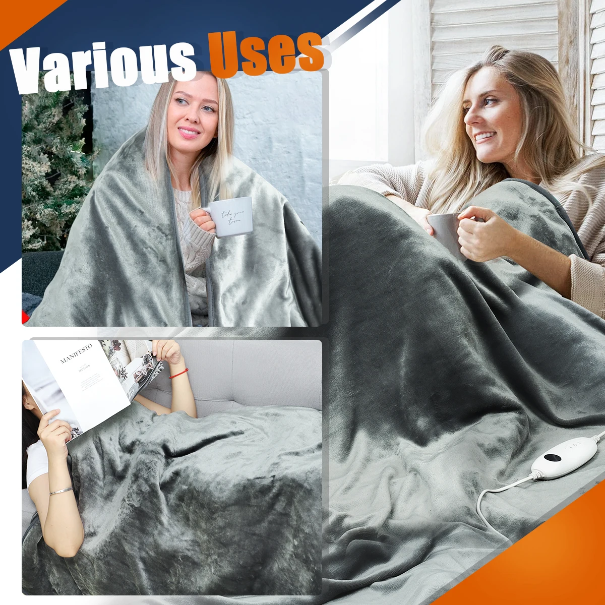 130x160cm King Size Electric Heated Blanket with Overheating Protection Timing & Washable Heat Throw for Body Application