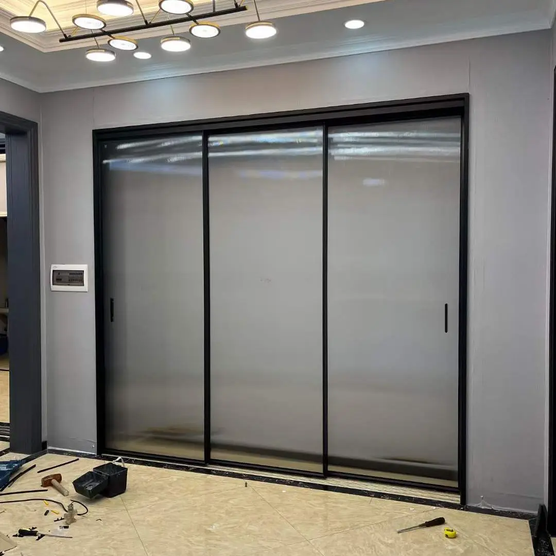 Slim frame glass door interior aluminium sliding door patio soft closing telescopic sliding door