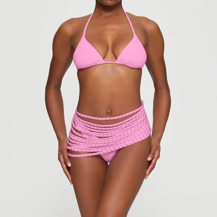 Custom Logo Rhinestone Bikini Swimwear Beachwear Bathing Suits For Women Designer Bikinis Active two-piece Swimsuit Sets 2023