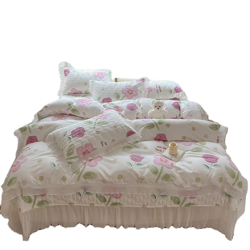 Хлопок в стиле кантри принцесса кружевные постельные принадлежности 4 шт. комплект