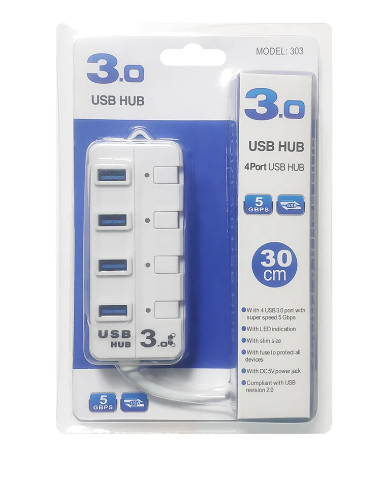 USB3.0 HUB 4-port hub usb independent key switch 3.0hub splitter one drag four expansion Spreader