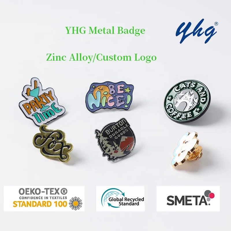 YHG Design Logo Customized Labels School Uniform Metal Zinc Alloy Iron Enamel Pin Badge for Clothes Coat