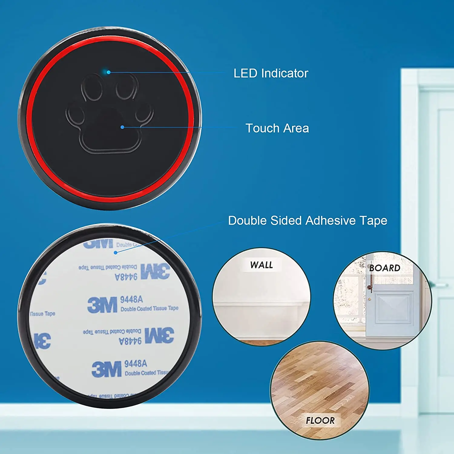 Daytech CB03-BL 2-2 Wireless Dog Door Bell for Potty Training with Waterproof Touch Button Dog Bells