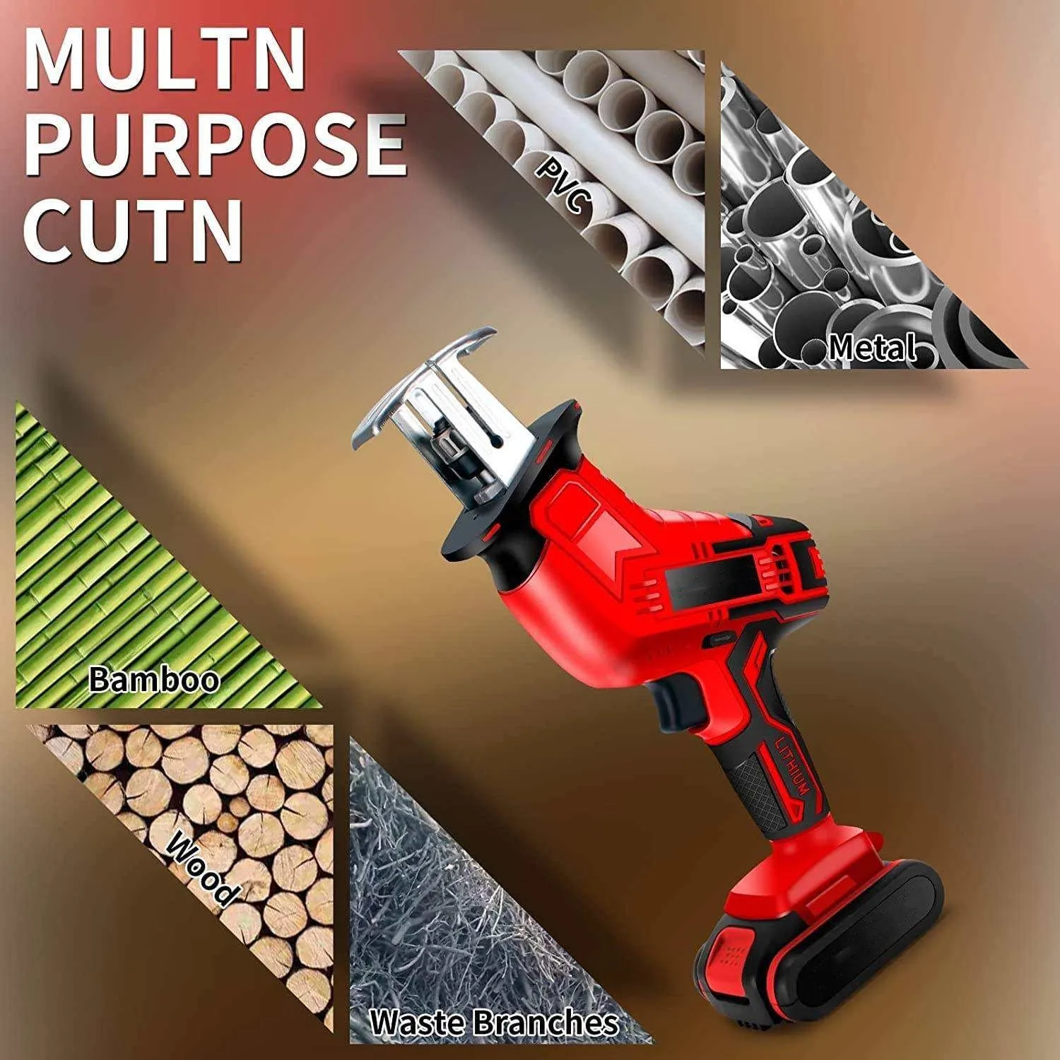 21V Cordless Reciprocating Saw Tool-free Blade Change 6 Saw Blades Kit Saber Saw for Wood Cutting