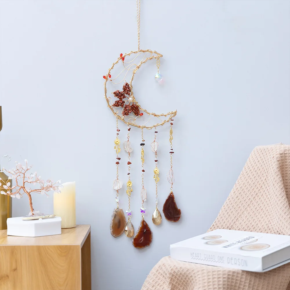 Natural Stone Agate Crystal Sun Catcher Ins Charm Copper Rainbow Ornament Window Hanging Decoration Dream Catcher