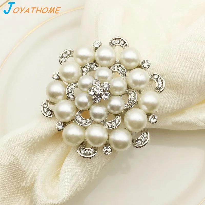 Rose Flower Shape Pearl Silver Wedding Table Napkin Ring Napkins Holder Rings Christmas Event Party Holiday Decorations