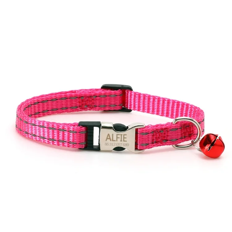 Cat Collar Bell Engraved Name Night Reflective Nylon Cat Rope Anti-lost Pet Outdoor Walking Accessories Supplies